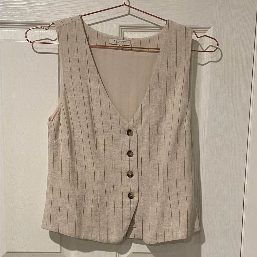 Z Supply Beige Striped Button-Down Tank Top